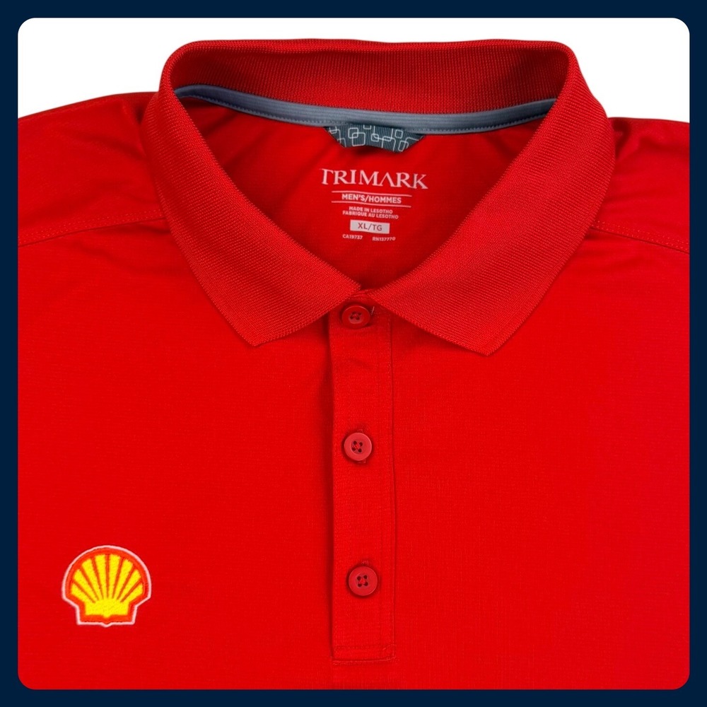 Shell Gas Station Uniform Polo Shirt Men‎ XL Red Performance Trimark Oil Petrol